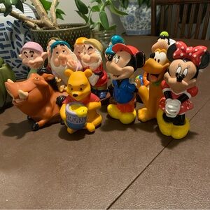 Lot Of 13  Disney Rubber Squeaky Bath Toys 7 Dwarfs, Mickey, Minnie 6”